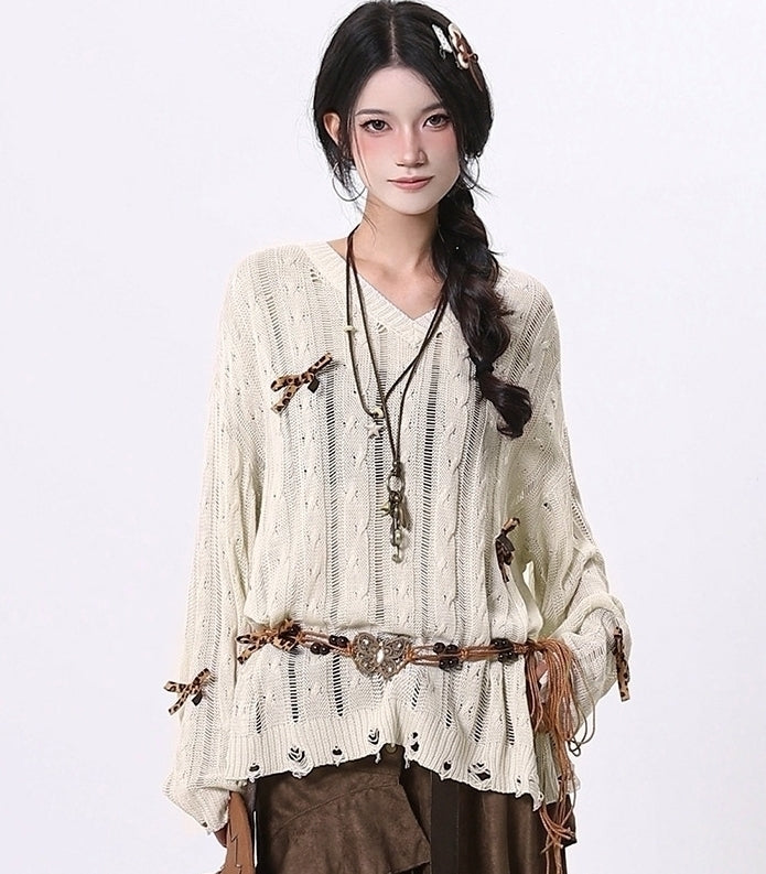 Vintage Knit Cardigan With Bow Detail