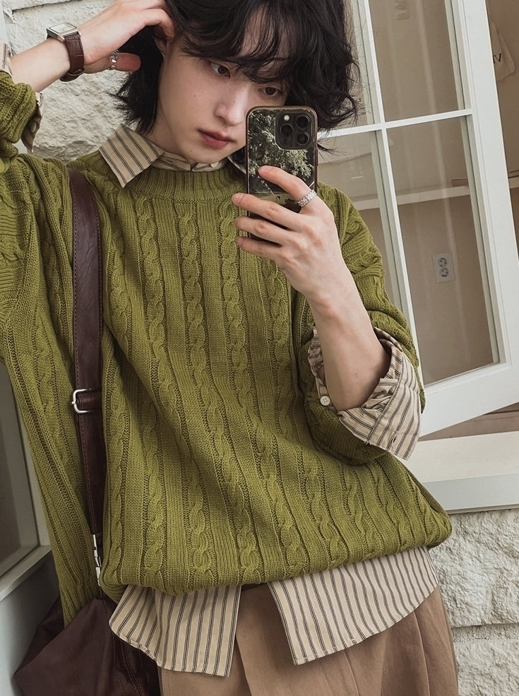 Vintage Knit Crewneck Sweater Casual Relaxed Fit