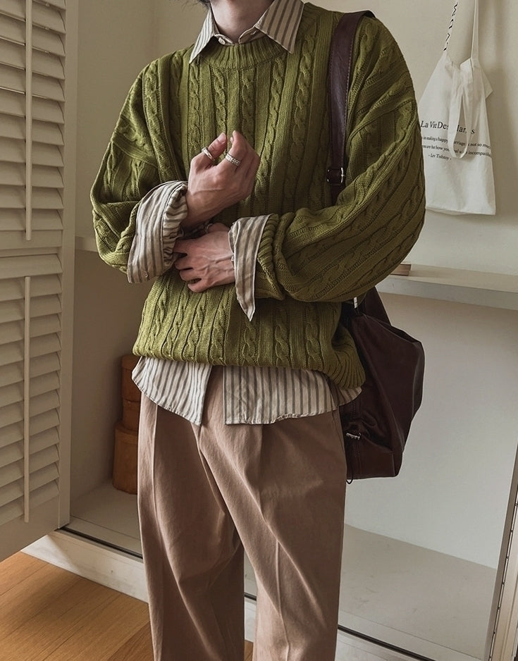 Vintage Knit Crewneck Sweater Casual Relaxed Fit