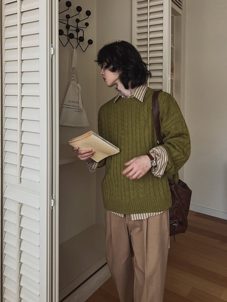 Vintage Knit Crewneck Sweater Casual Relaxed Fit