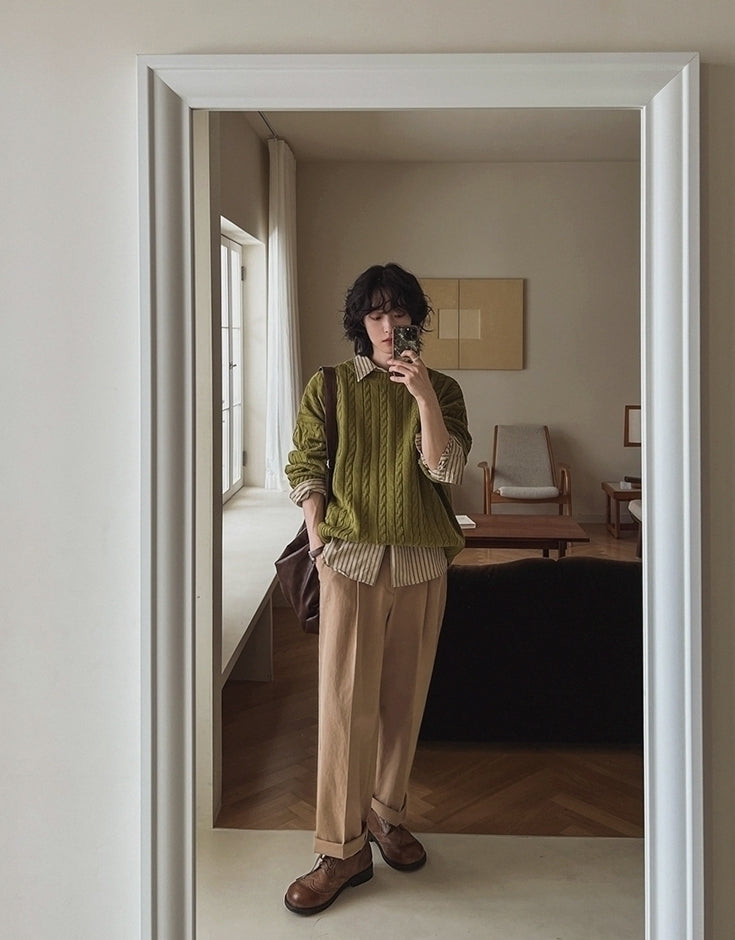 Vintage Knit Crewneck Sweater Casual Relaxed Fit