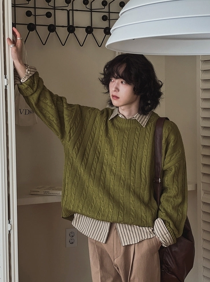Vintage Knit Crewneck Sweater Casual Relaxed Fit