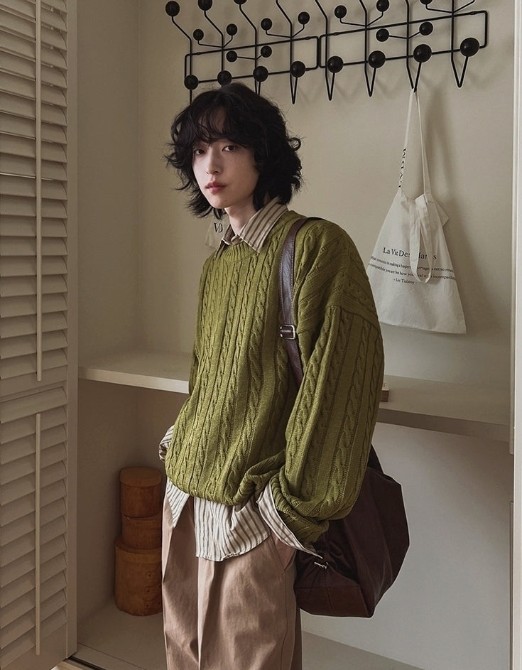 Vintage Knit Crewneck Sweater Casual Relaxed Fit