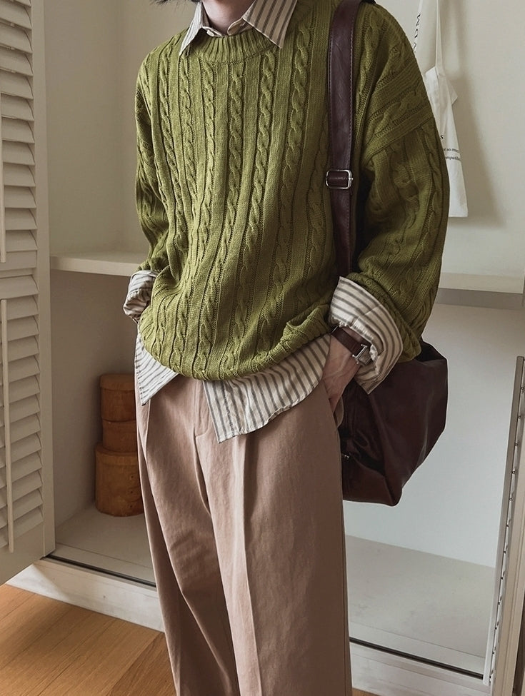 Vintage Knit Crewneck Sweater Casual Relaxed Fit