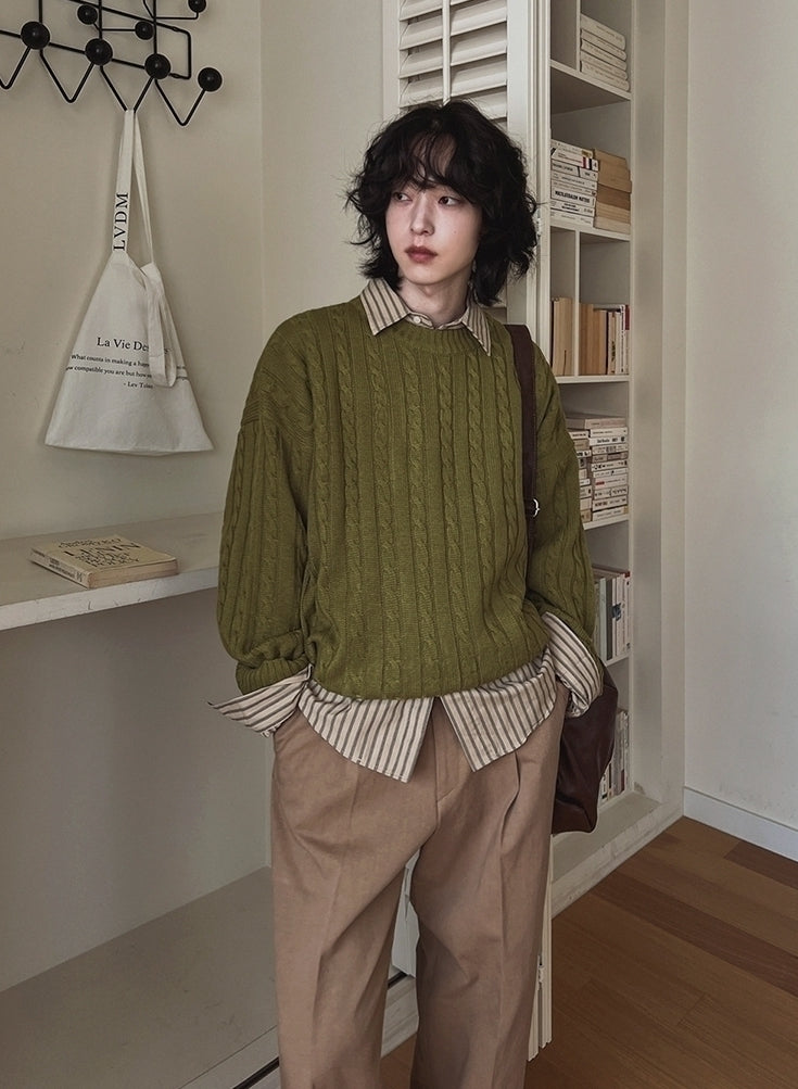 Vintage Knit Crewneck Sweater Casual Relaxed Fit