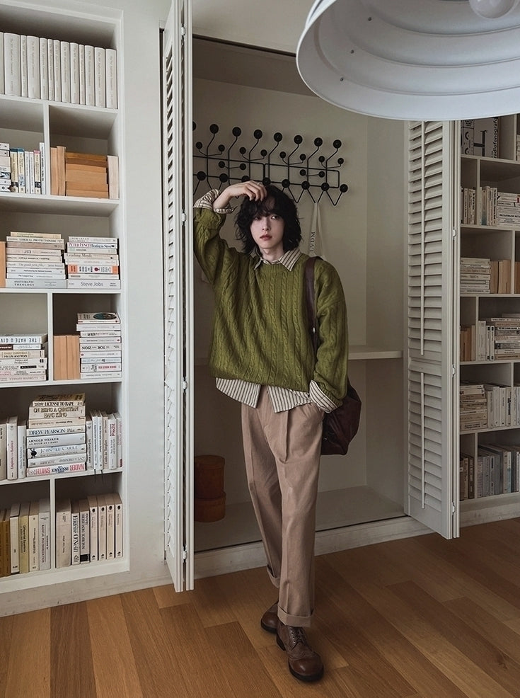 Vintage Knit Crewneck Sweater Casual Relaxed Fit