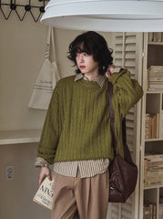 Vintage Knit Crewneck Sweater Casual Relaxed Fit