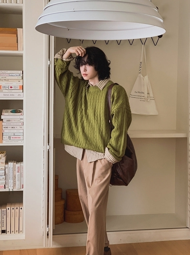 Vintage Knit Crewneck Sweater Casual Relaxed Fit