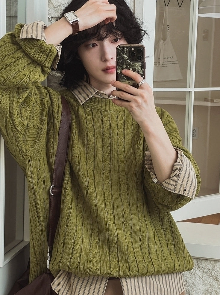 Vintage Knit Crewneck Sweater Casual Relaxed Fit