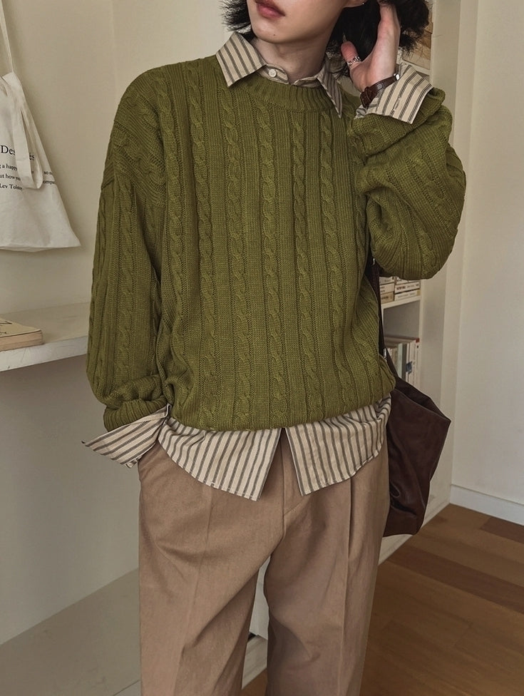 Vintage Knit Crewneck Sweater Casual Relaxed Fit