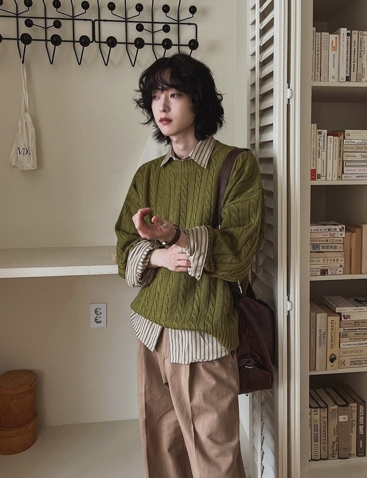 Vintage Knit Crewneck Sweater Casual Relaxed Fit