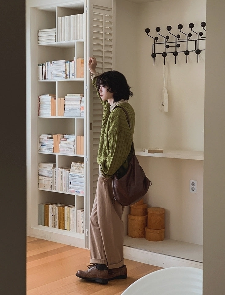 Vintage Knit Crewneck Sweater Casual Relaxed Fit