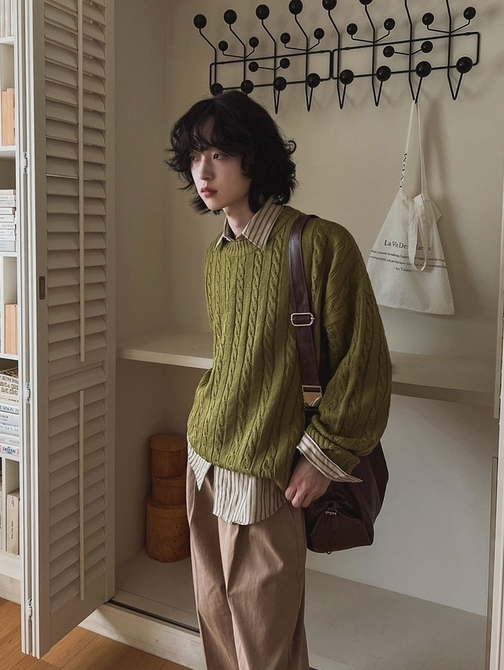 Vintage Knit Crewneck Sweater Casual Relaxed Fit