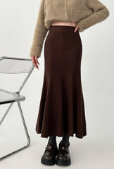 Vintage Knit Flare Midi Skirt Brown