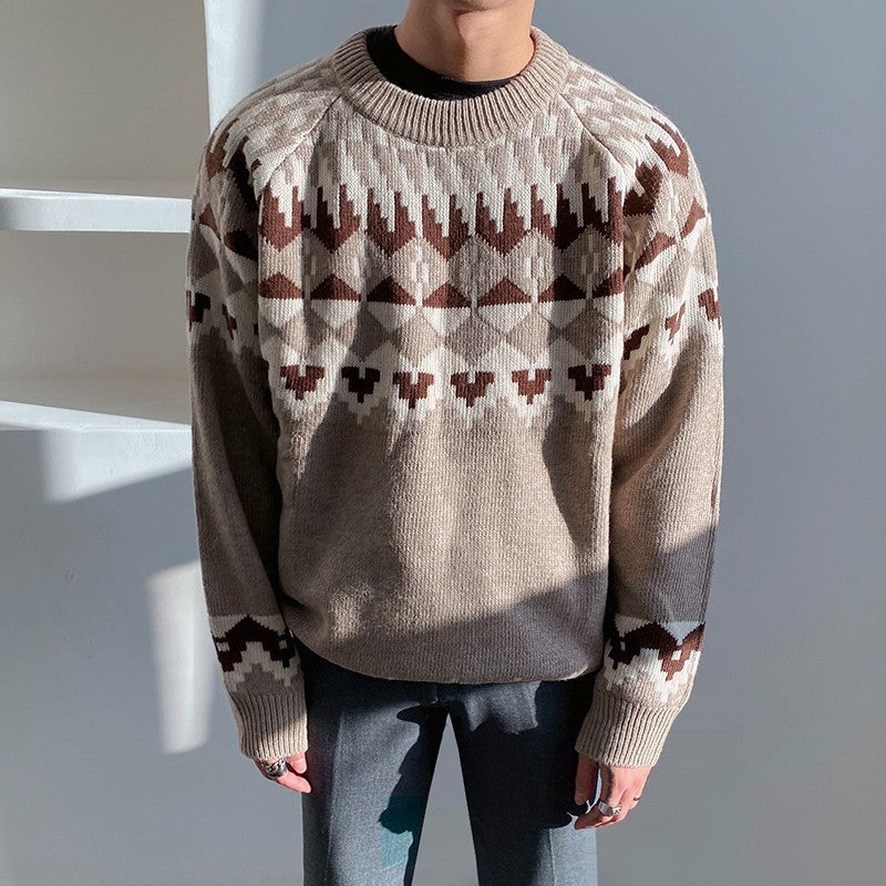 Vintage Knit Sweater With Ethnic Pattern