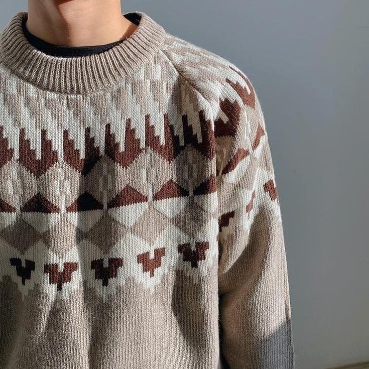 Vintage Knit Sweater With Ethnic Pattern