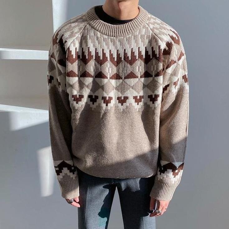 Vintage Knit Sweater With Ethnic Pattern