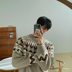 Vintage Knit Sweater With Ethnic Pattern