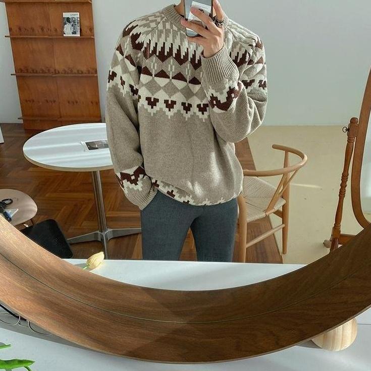 Vintage Knit Sweater With Ethnic Pattern