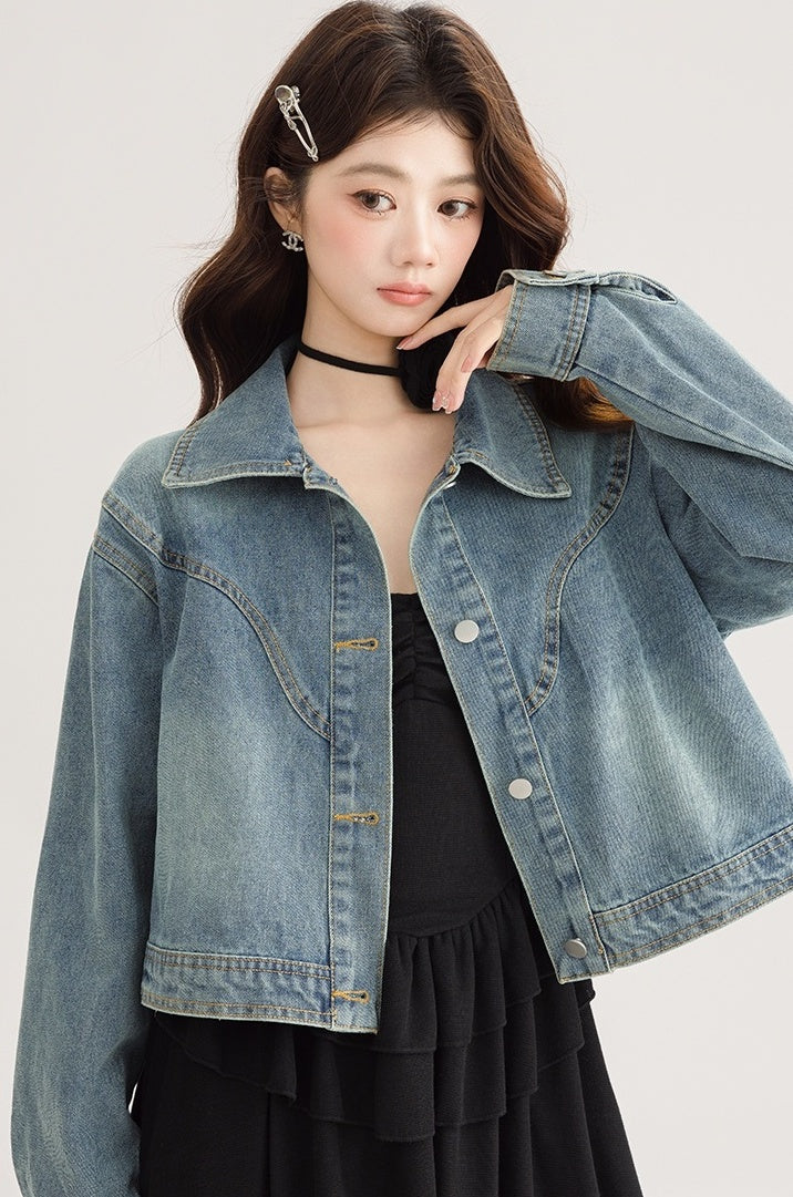 Vintage Korean Denim Jacket Casual Short Coat