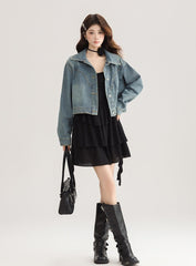 Vintage Korean Denim Jacket Casual Short Coat