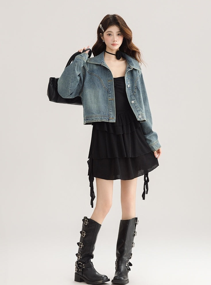 Vintage Korean Denim Jacket Casual Short Coat