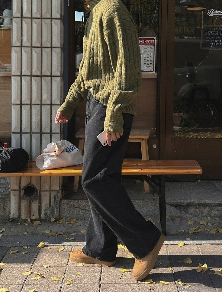 Vintage Korean Style Chunky Turtleneck Knit Sweater