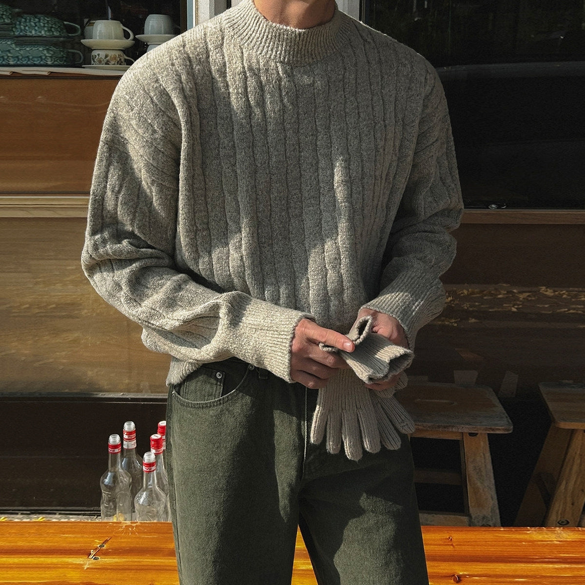Vintage Korean Style Chunky Turtleneck Knit Sweater