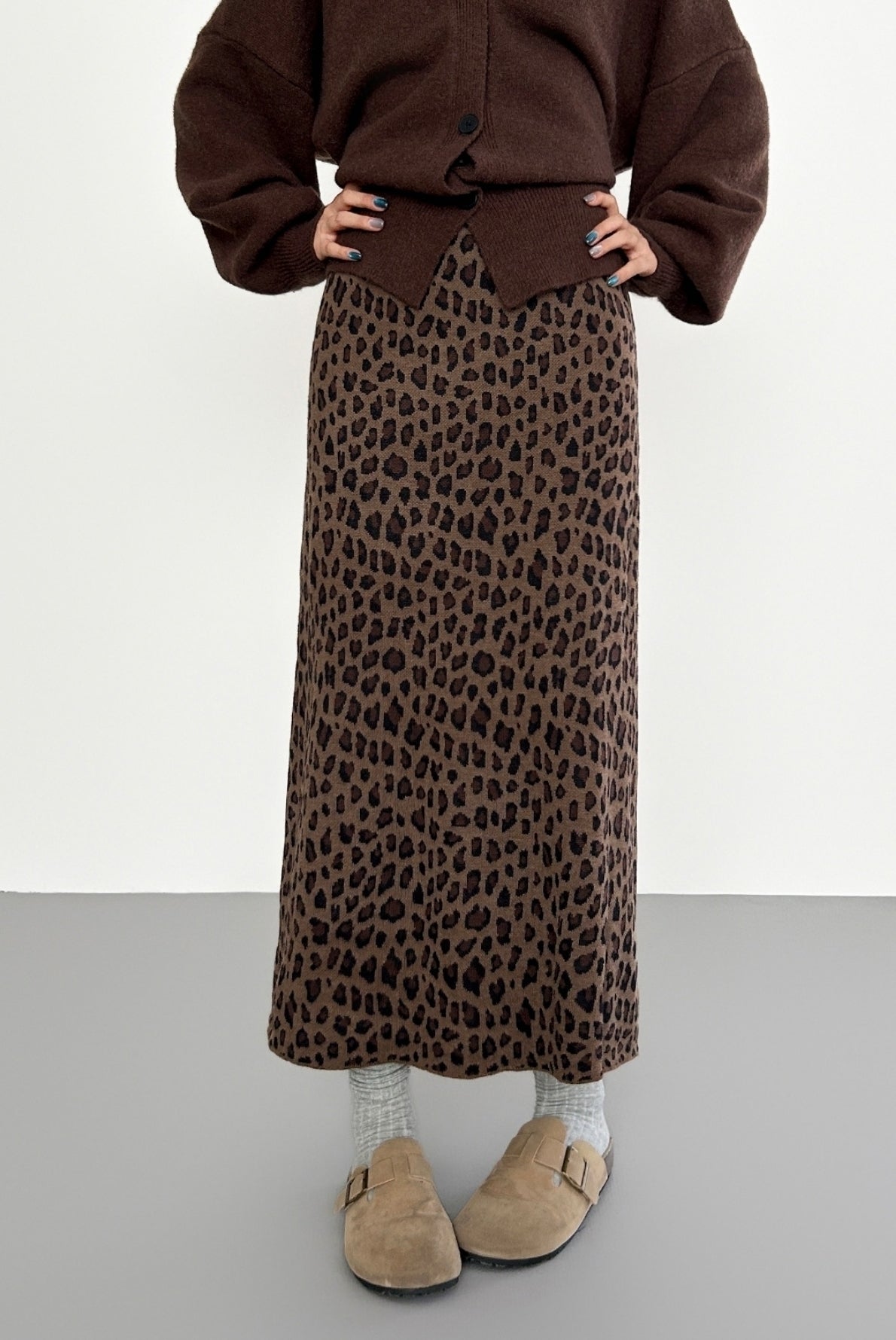 Vintage Leopard Print High Waist A Line Midi Skirt