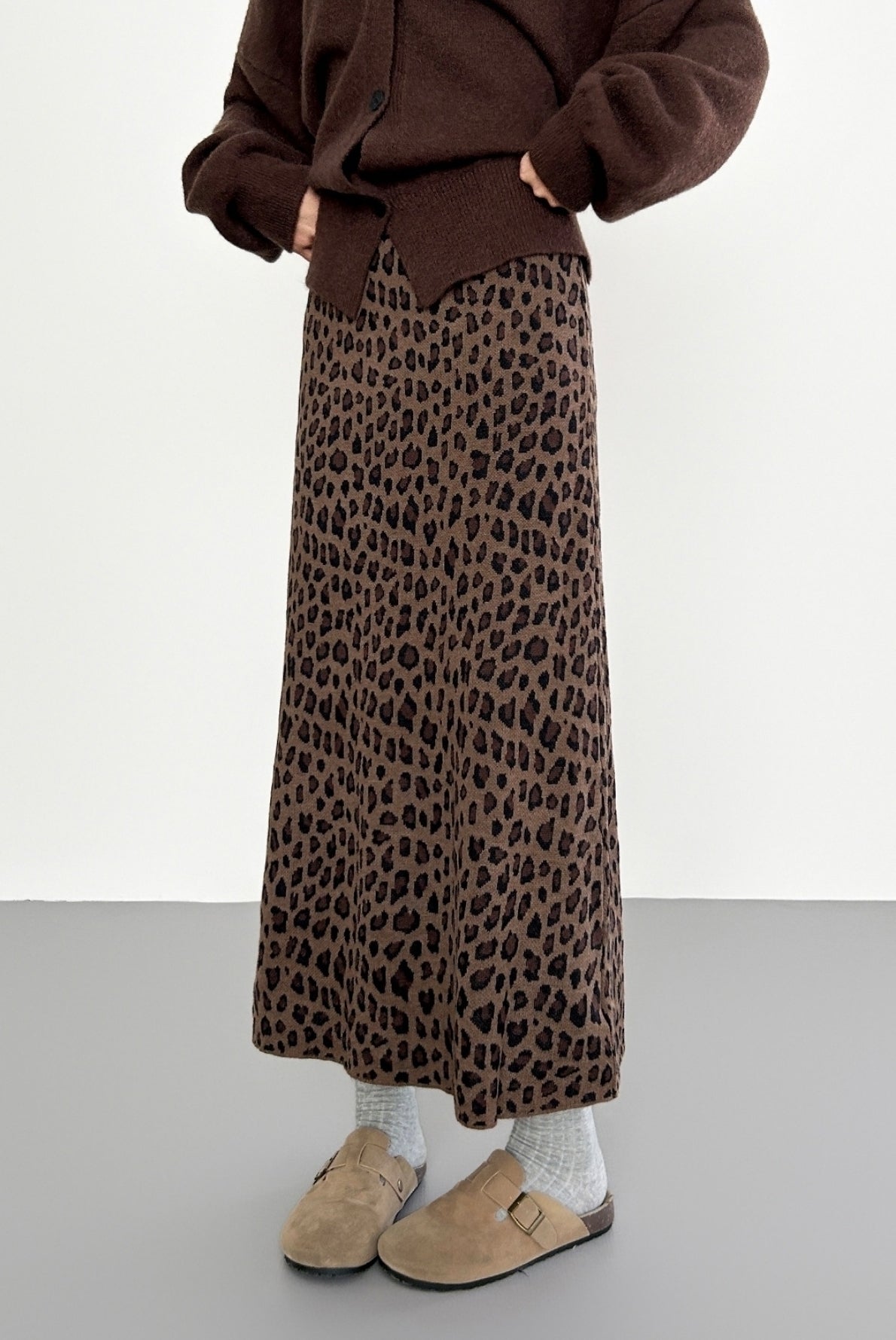 Vintage Leopard Print High Waist A Line Midi Skirt