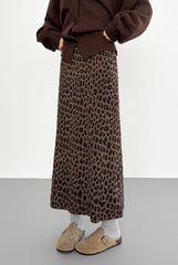 Vintage Leopard Print High Waist A Line Midi Skirt