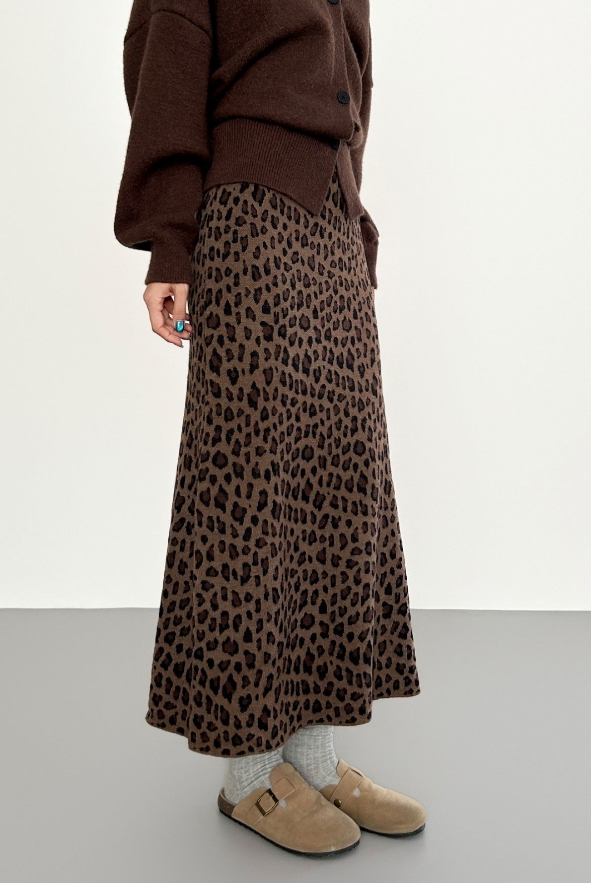 Vintage Leopard Print High Waist A Line Midi Skirt