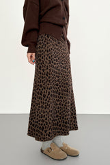 Vintage Leopard Print High Waist A Line Midi Skirt