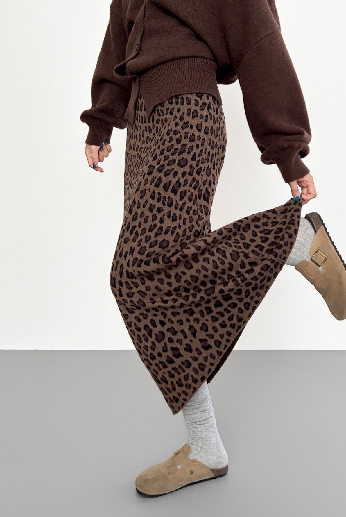 Vintage Leopard Print High Waist A Line Midi Skirt