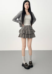 Vintage Leopard Print Layered Ruffle A Line Skirt