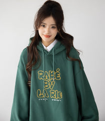 Vintage Letter Print Relaxed Hooded Sweatshirt Jacket
