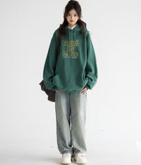 Vintage Letter Print Relaxed Hooded Sweatshirt Jacket