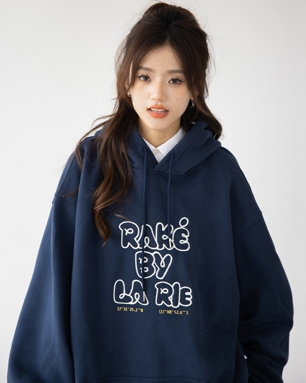 Vintage Letter Print Relaxed Hooded Sweatshirt Jacket