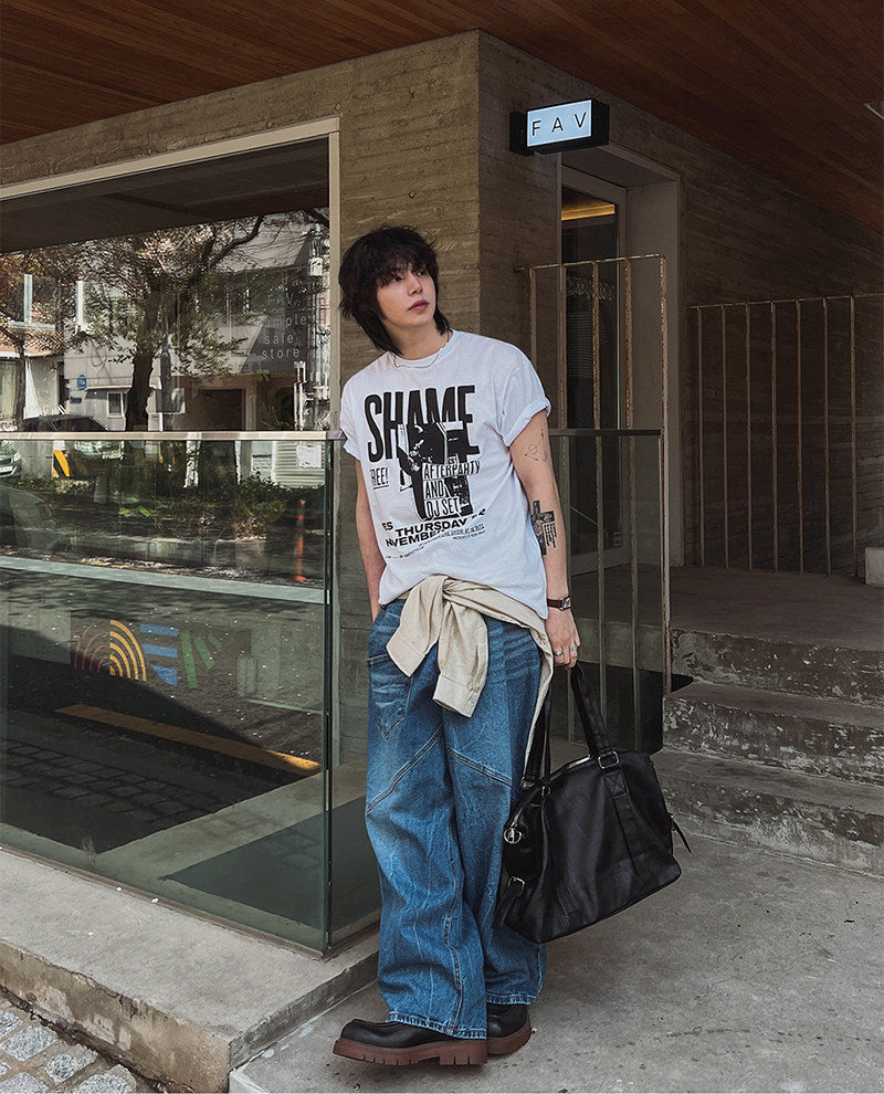 Vintage Letter Print Short Sleeve T Shirt