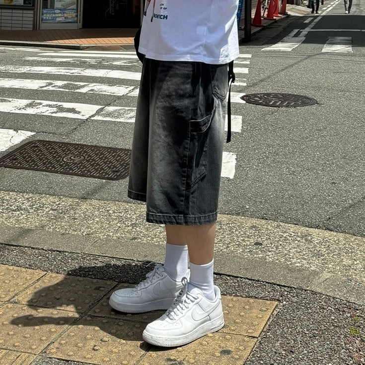 Vintage Loose Fit Denim Culottes Casual Style