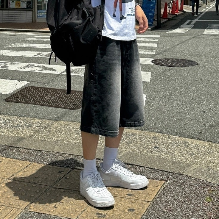 Vintage Loose Fit Denim Culottes Casual Style
