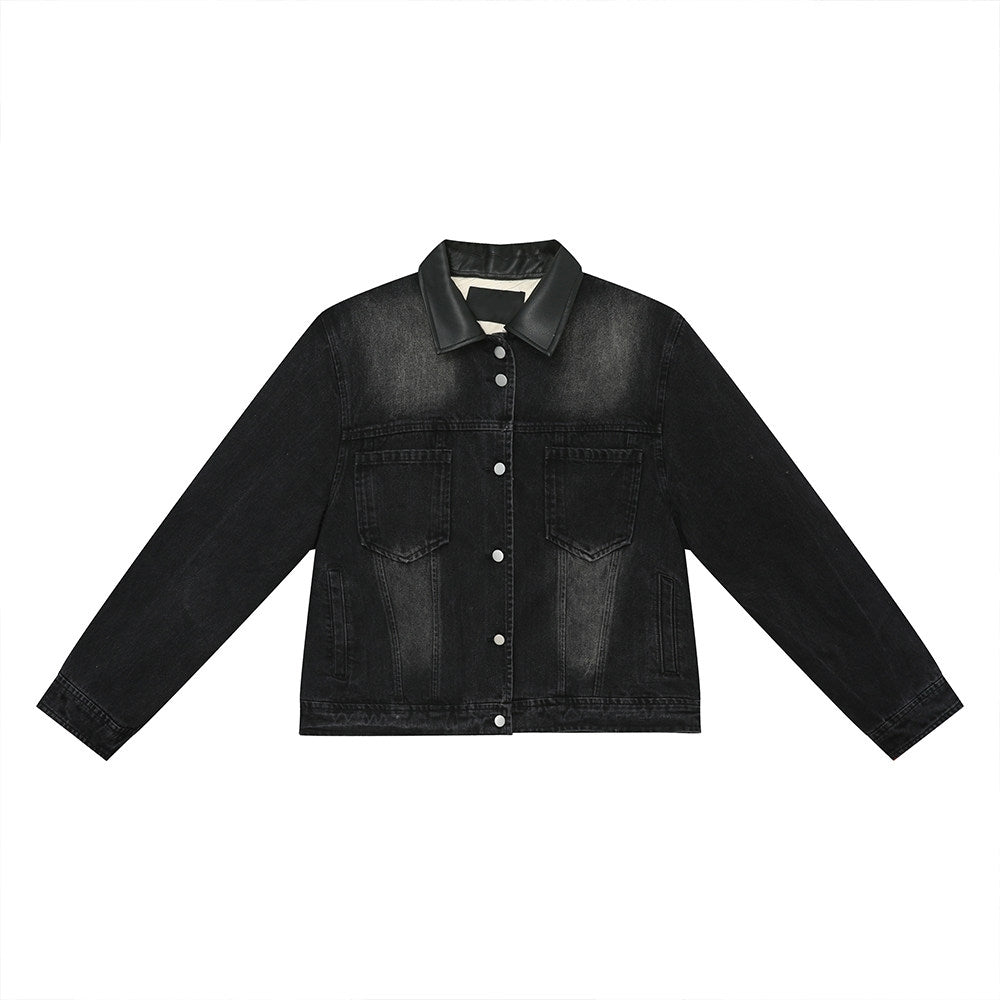 Vintage Loose Fit Denim Patchwork Collar Winter Jacket