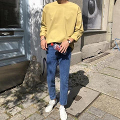 Vintage Loose Fit Denim Trousers Trendy Style