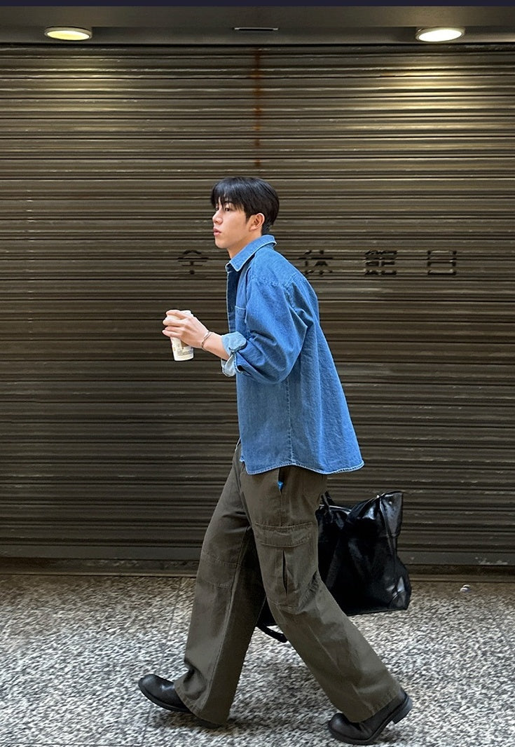Vintage Loose Fit Utility Trousers Korean Style