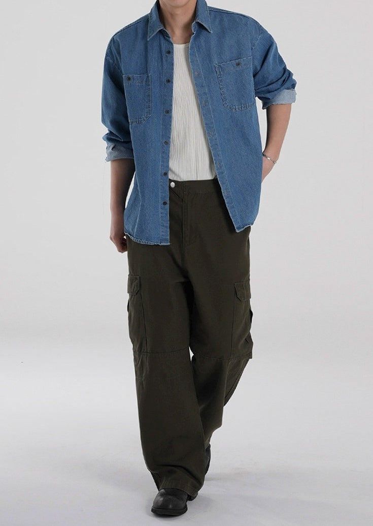 Vintage Loose Fit Utility Trousers Korean Style