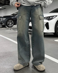 Vintage Loose Fit Wide Leg Denim Work Pants