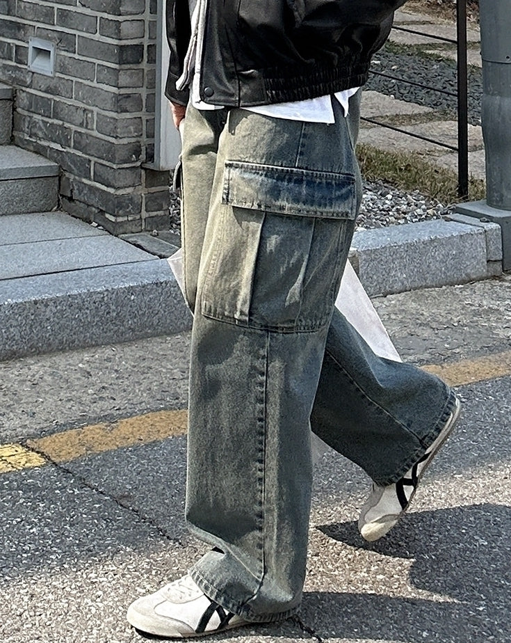 Vintage Loose Fit Wide Leg Denim Work Pants