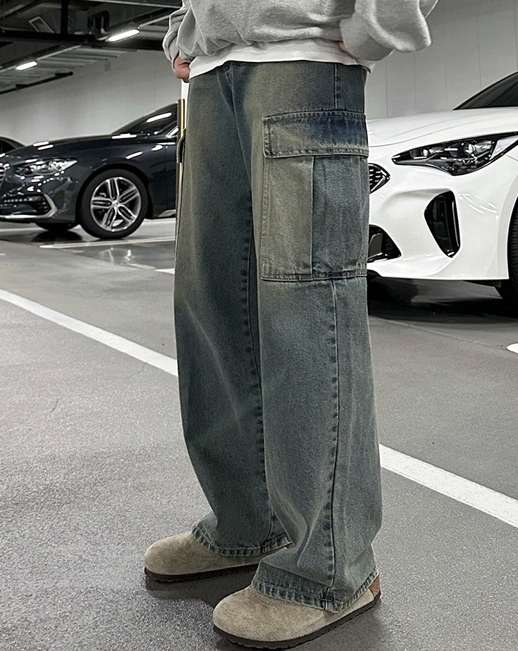 Vintage Loose Fit Wide Leg Denim Work Pants