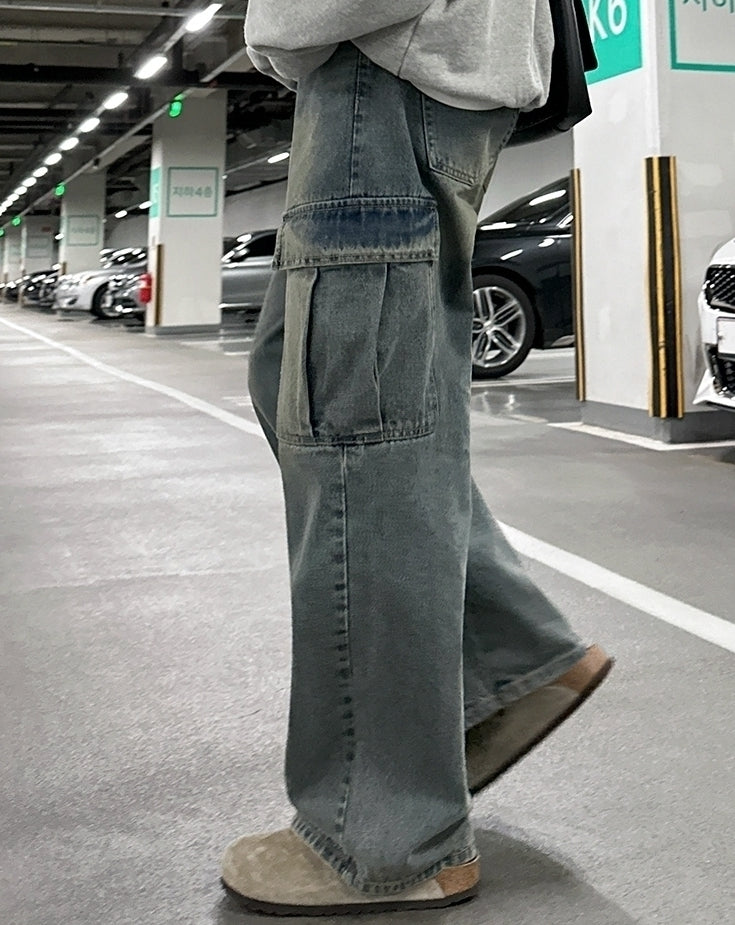 Vintage Loose Fit Wide Leg Denim Work Pants