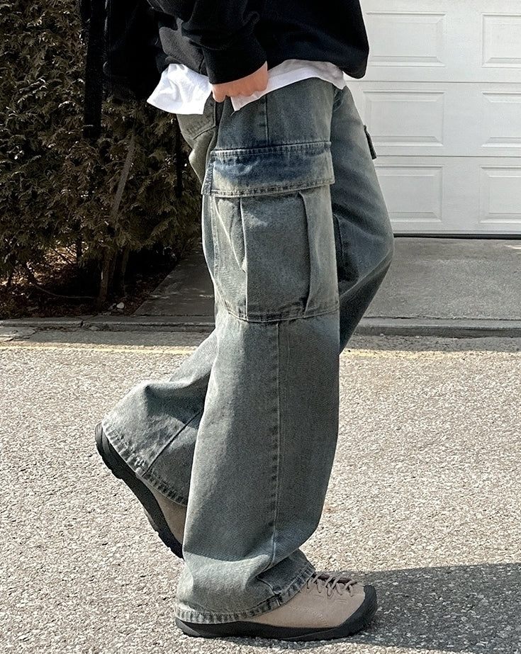 Vintage Loose Fit Wide Leg Denim Work Pants
